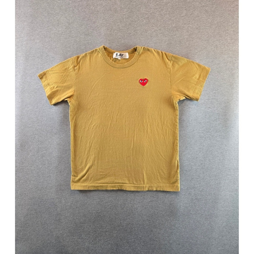 Comme des Garcons Play T-Shirt Mens L Yellow Red Heart Logo Slim AZ-T212 Japan